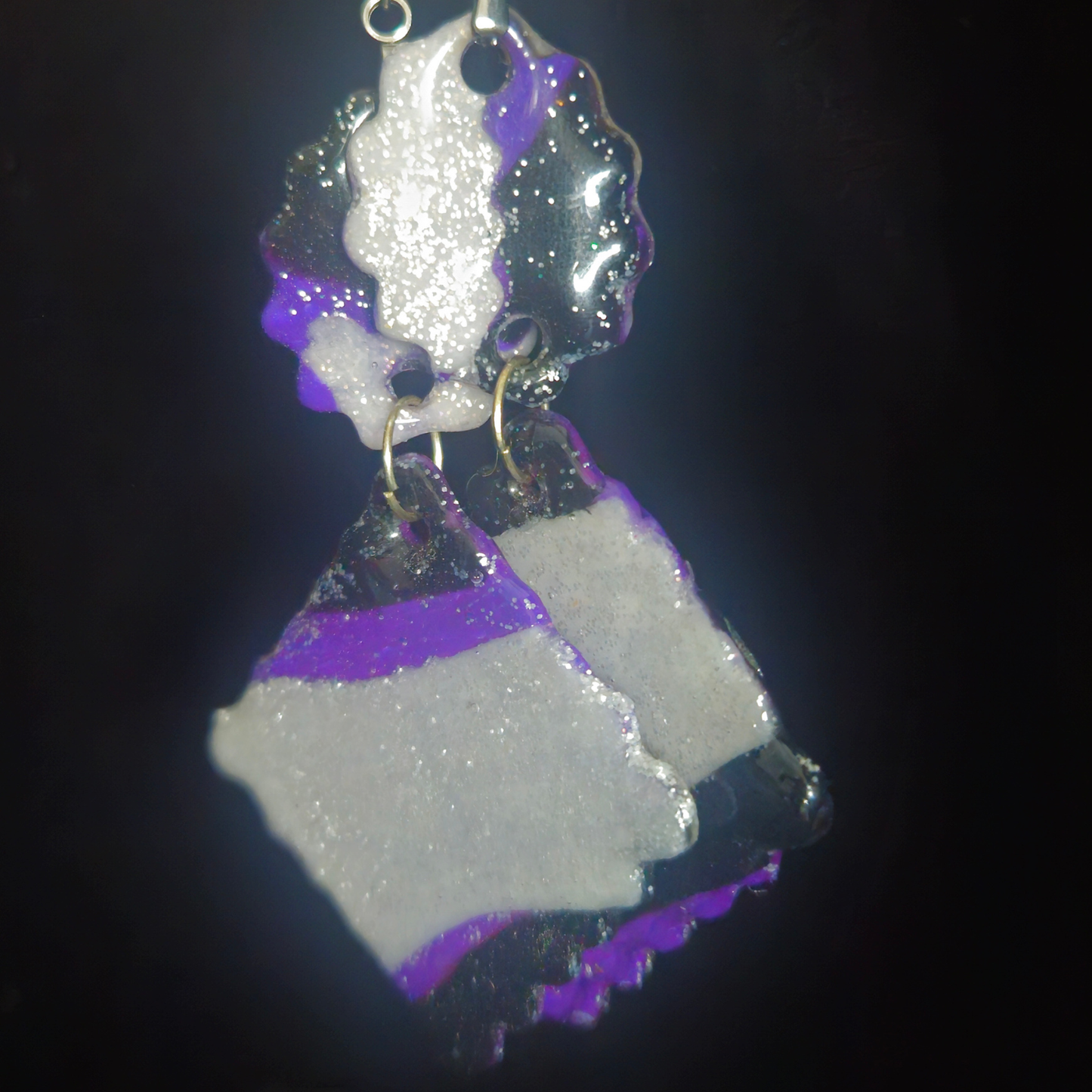 Purple & White Druzy Crystal Two-Piece Resin Dangle Earrings