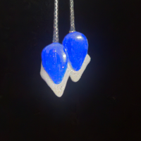 Royal Blue Teardrop & White Iridescent Glitter Resin Earrings