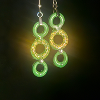 Green Triple Ring Resin Dangle Earrings with Gold Glitter