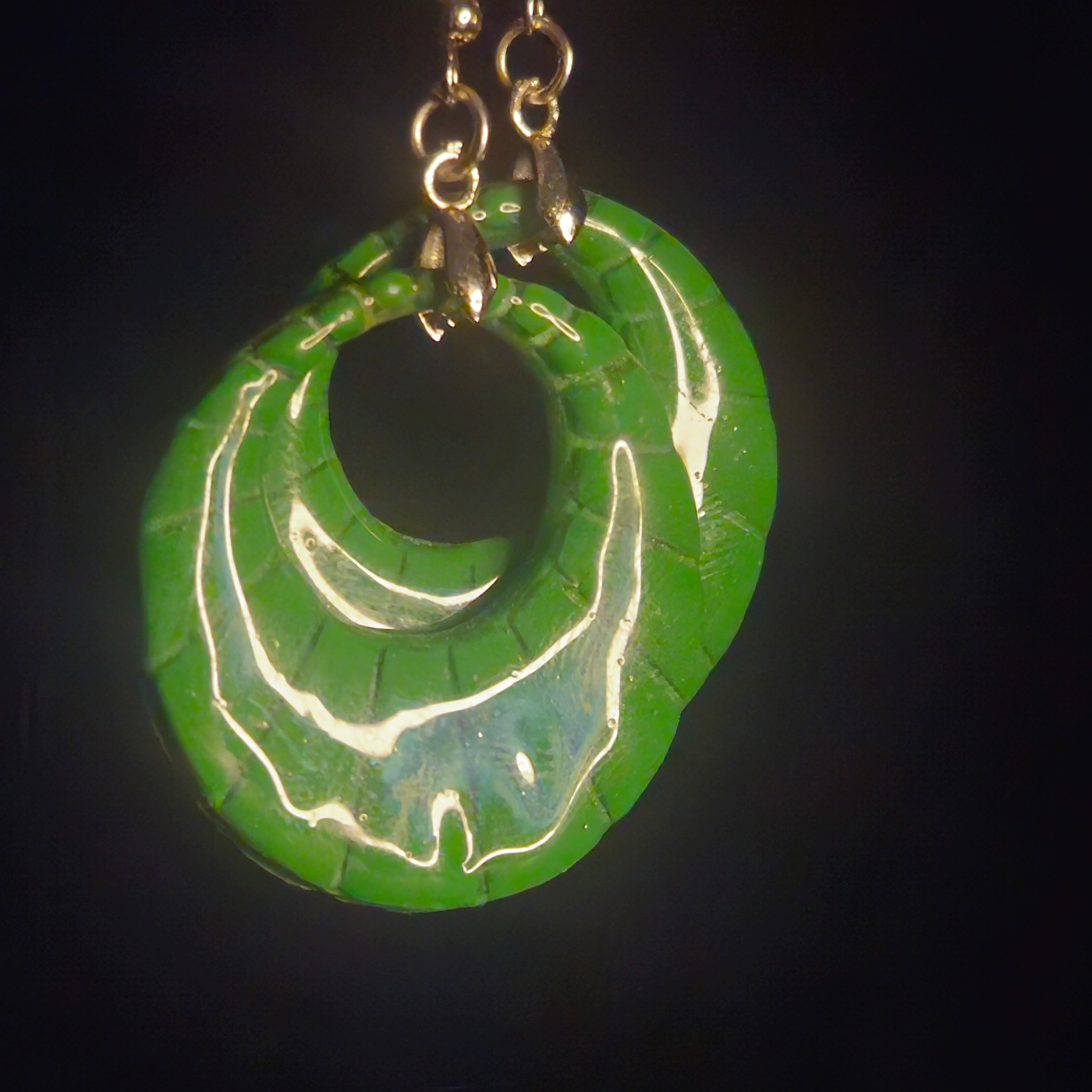 Green Open Crescent Moon Resin Hoop Earrings
