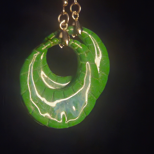Green Open Crescent Moon Resin Hoop Earrings