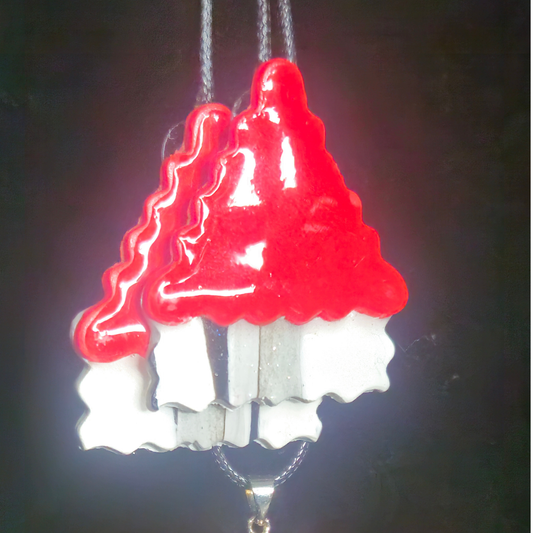 Red & White Scalloped Mushroom Cap Resin Earring & Necklace Set