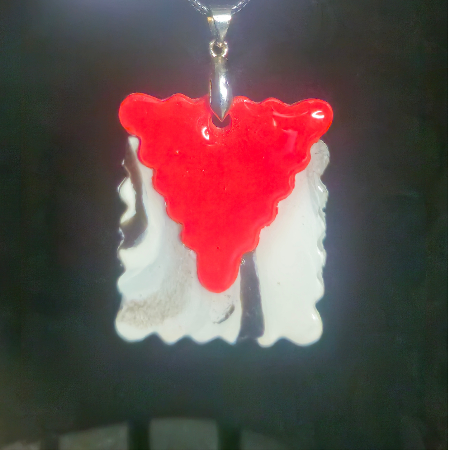 Red & White Scalloped Mushroom Cap Resin Earring & Necklace Set