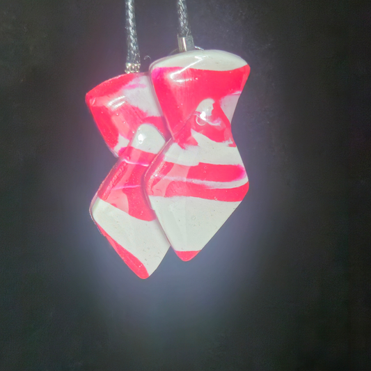 Neon Pink & White Swirl Hourglass Resin Earrings