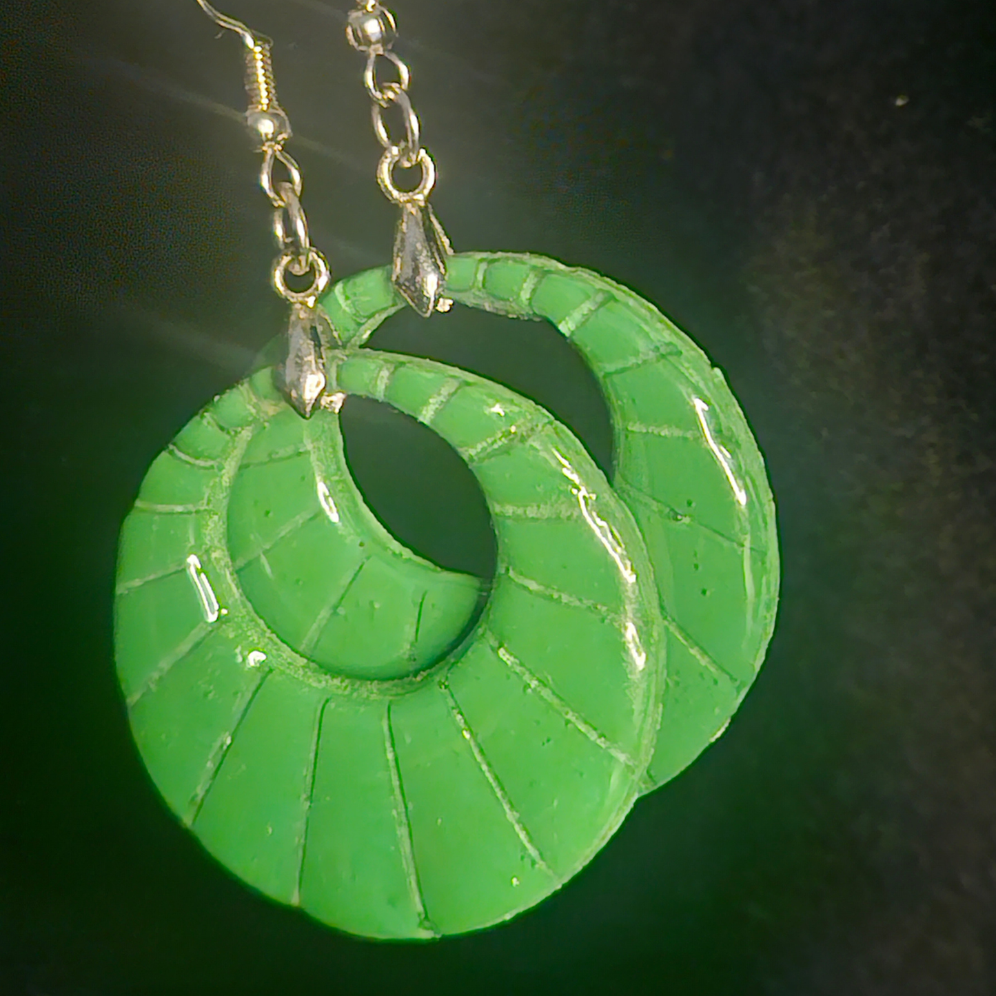 Green Open Crescent Moon Resin Hoop Earrings