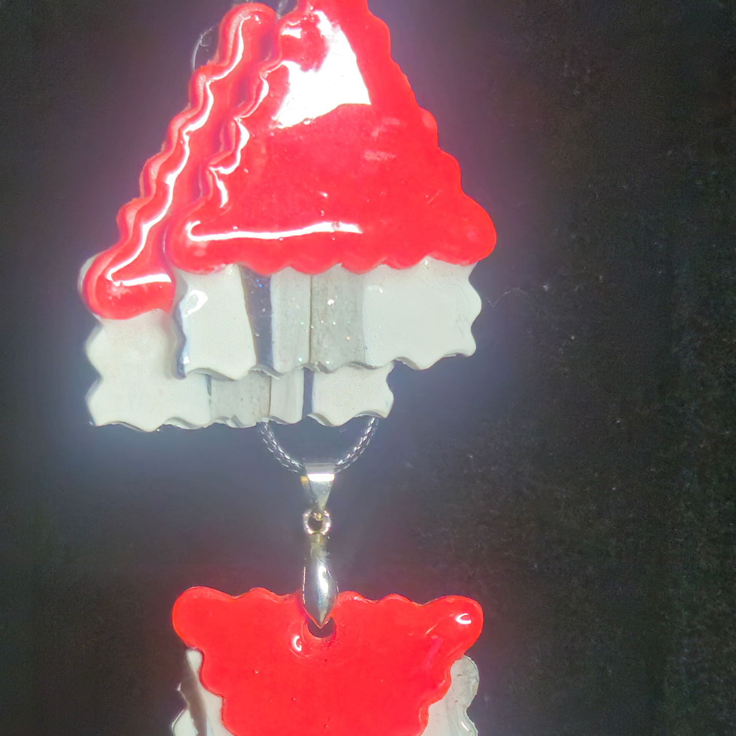 Red & White Scalloped Mushroom Cap Resin Earring & Necklace Set