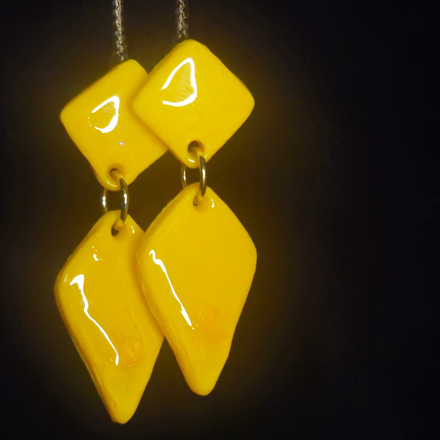 Sunshine Yellow Two-Piece Geometric Resin Dangle Earrings