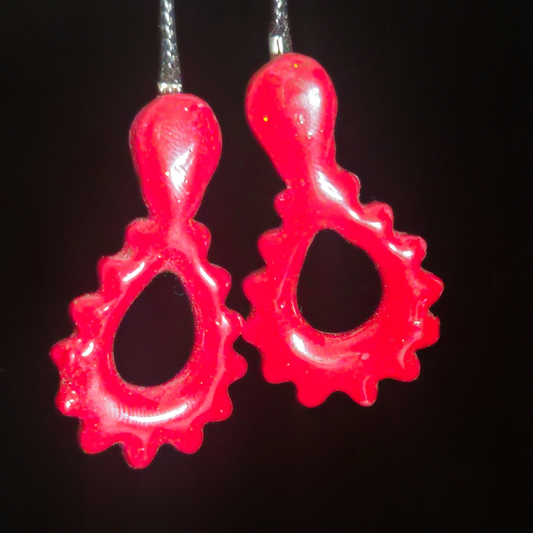 Cherry Red Open Gear Cog Resin Earrings