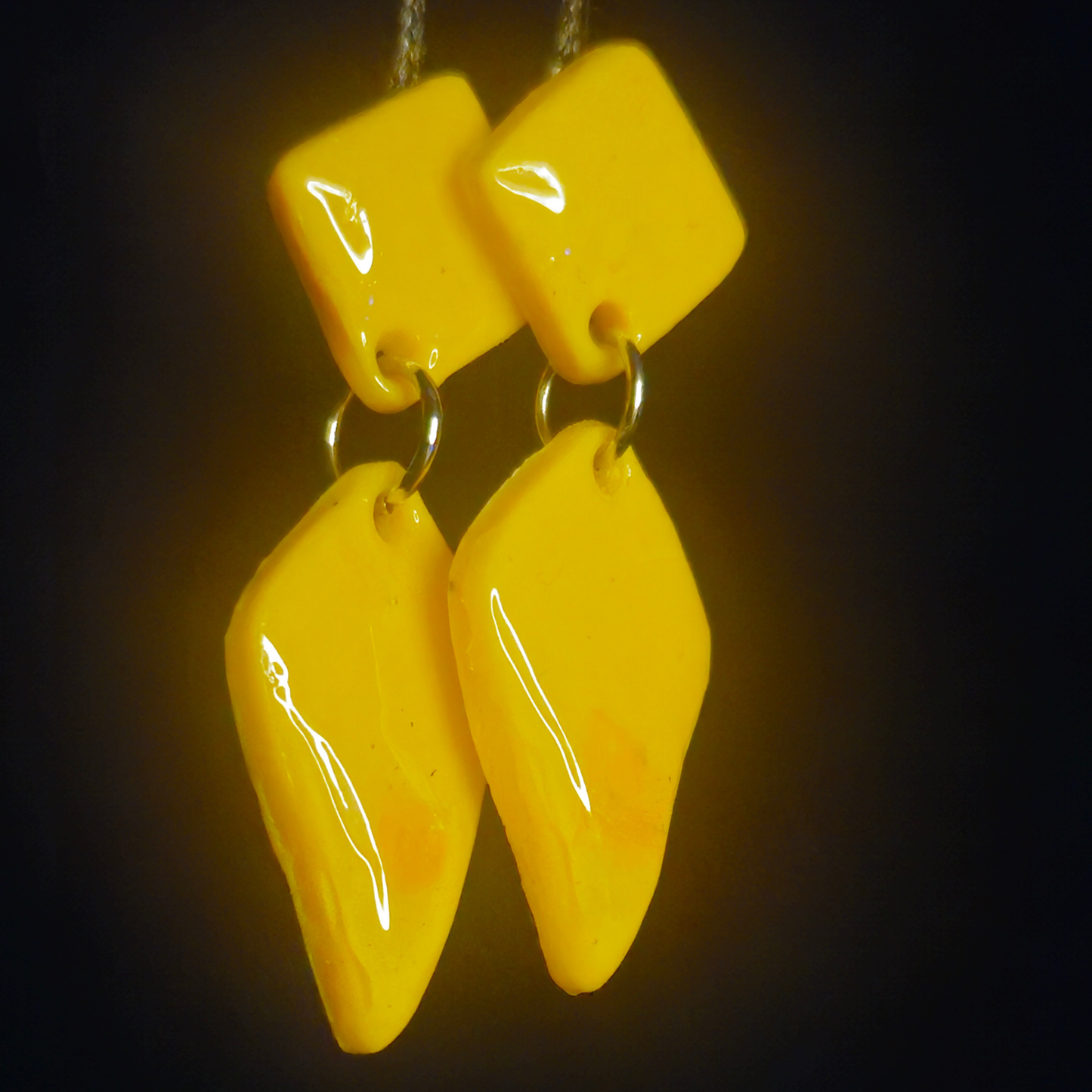 Sunshine Yellow Two-Piece Geometric Resin Dangle Earrings