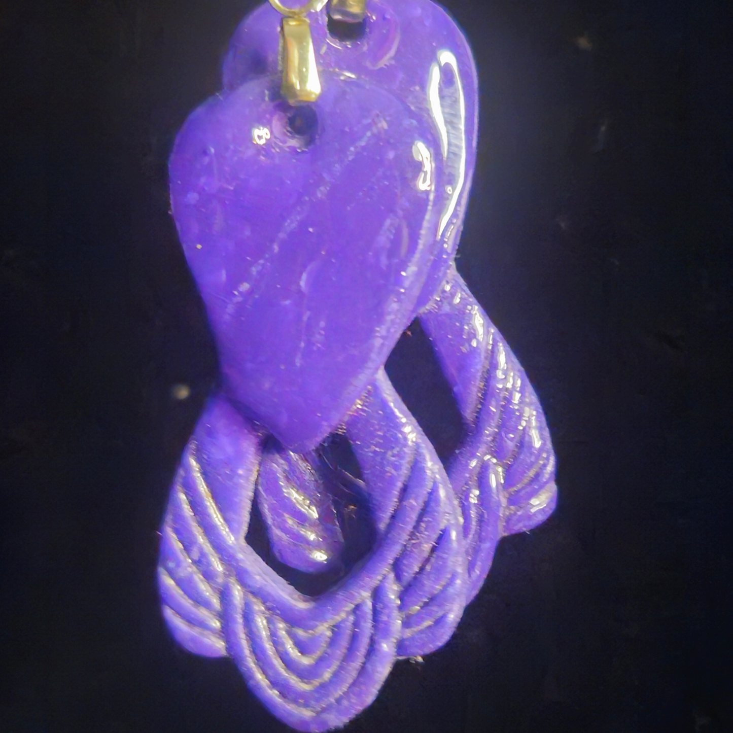Purple Intricately Carved Feather Wing Resin Earrings