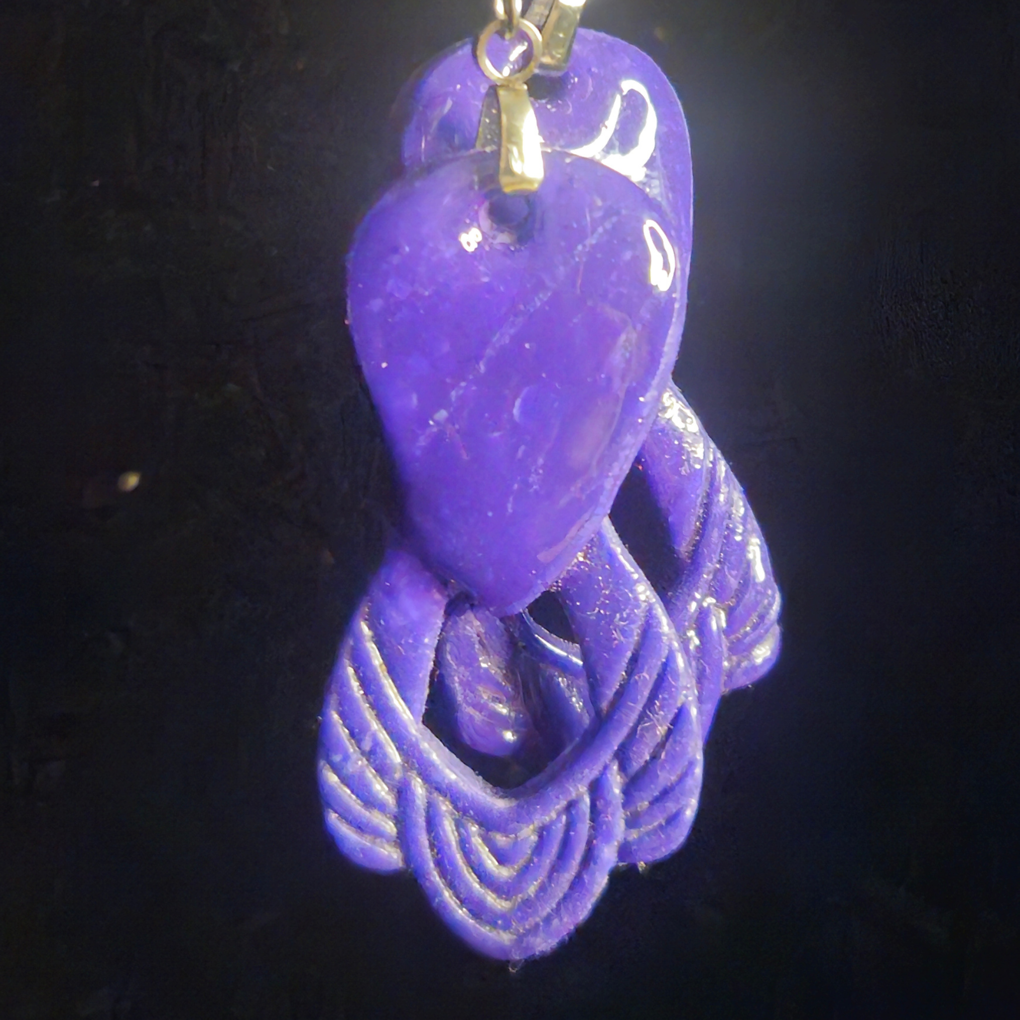 Purple Intricately Carved Feather Wing Resin Earrings