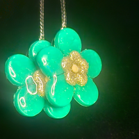 Mint Green Bubble Flower Resin Dangle Earrings with Gold Glitter Center
