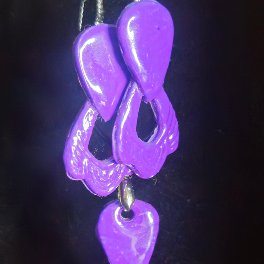 Solid Purple Glossy Teardrop Stud with Open Twisted Loop Resin Earring & Necklace Set