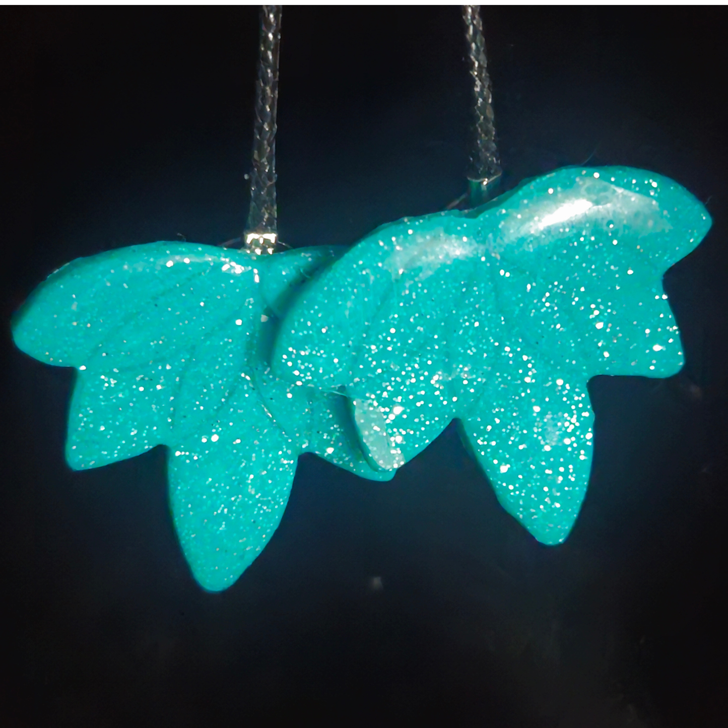 Teal Chunky Glitter Leaf Resin Earrings