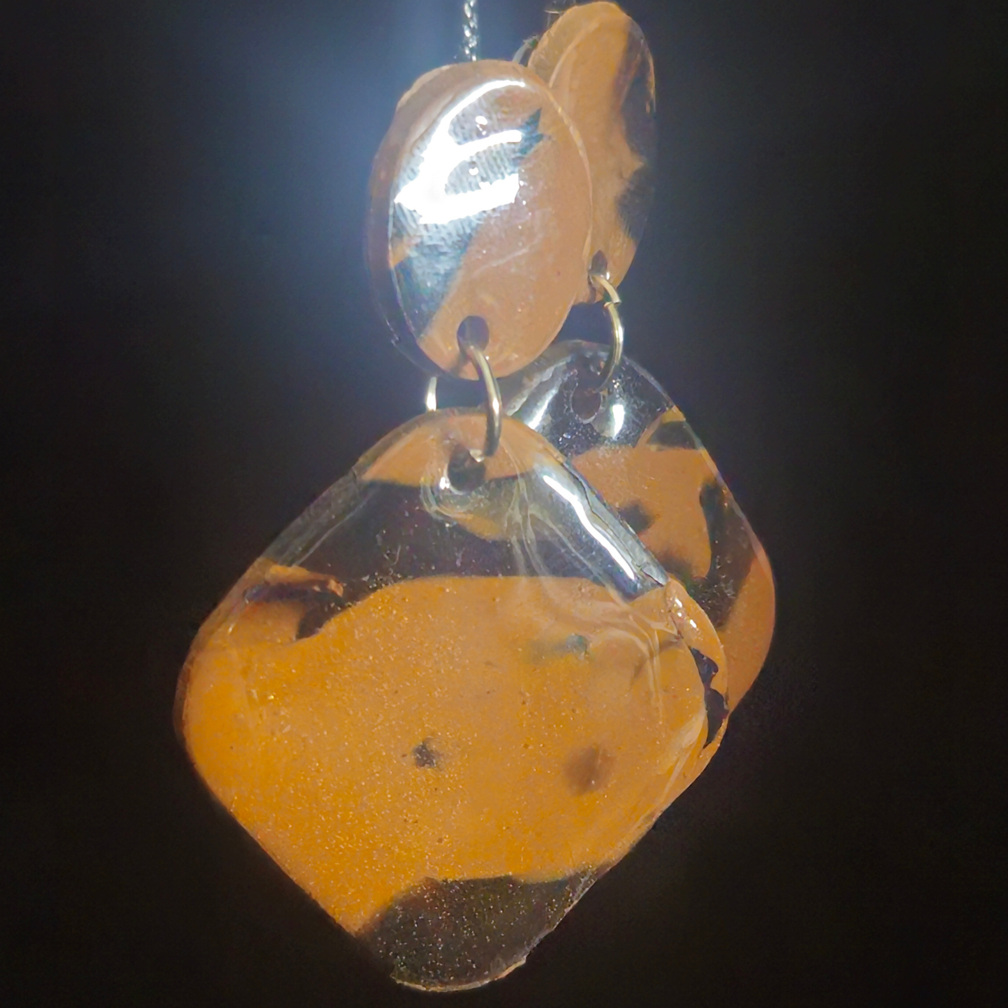 Amber & Black Tiger Stripe Oval Stud & Square Resin Earrings