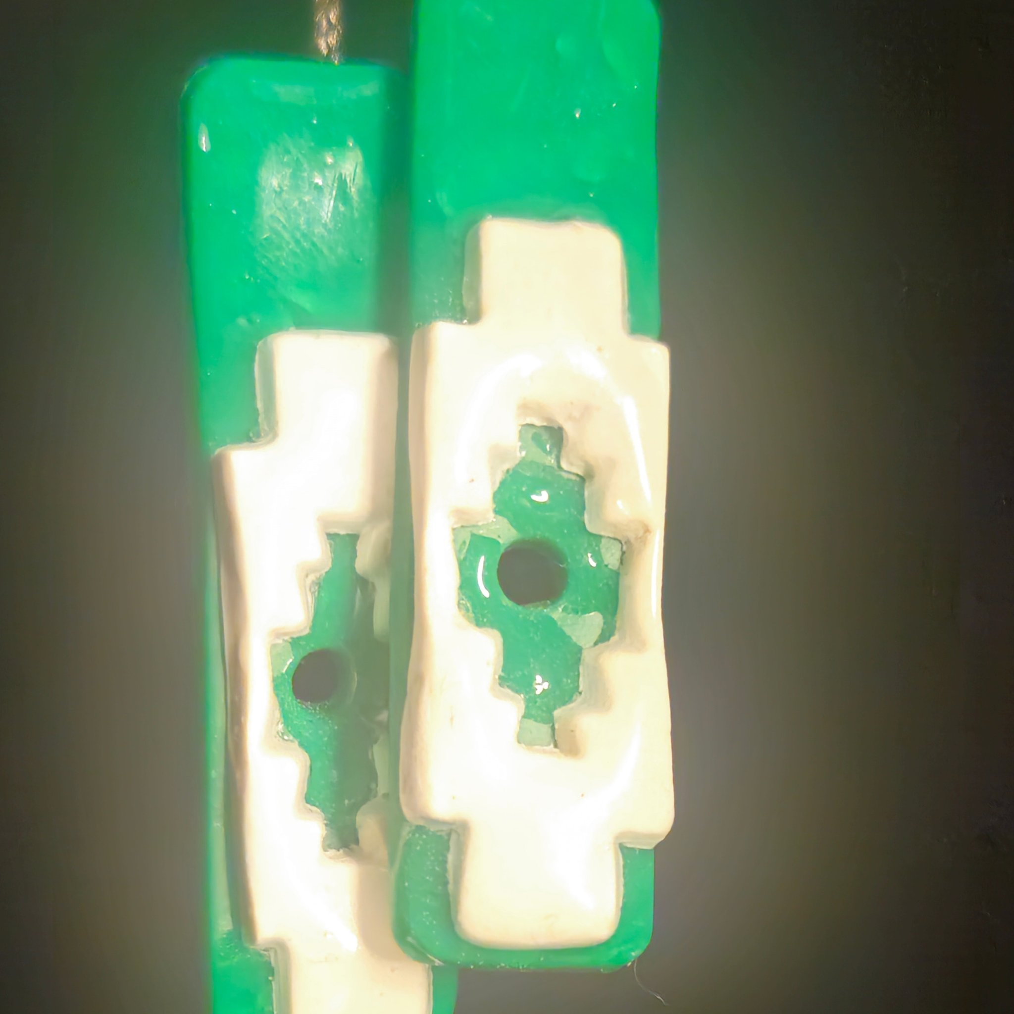 Green & Cream Aztec-Inspired Resin Bar Dangle Earrings