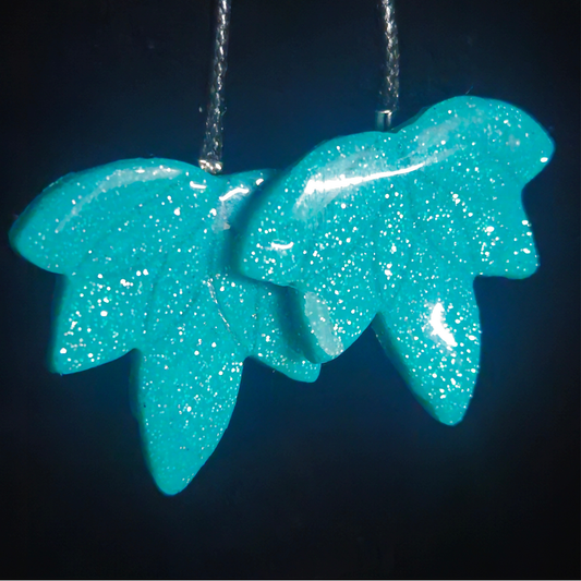 Teal Chunky Glitter Leaf Resin Earrings