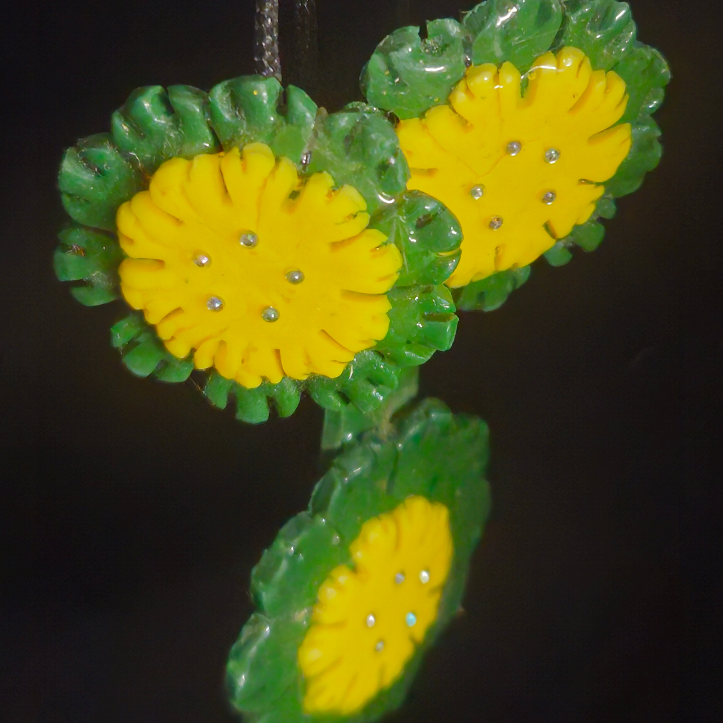 Green & Yellow Daisy Two-Piece Resin Earring & Necklace Set