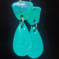 Teal Glitter Organic Chunk Stud & Teardrop Resin Earrings