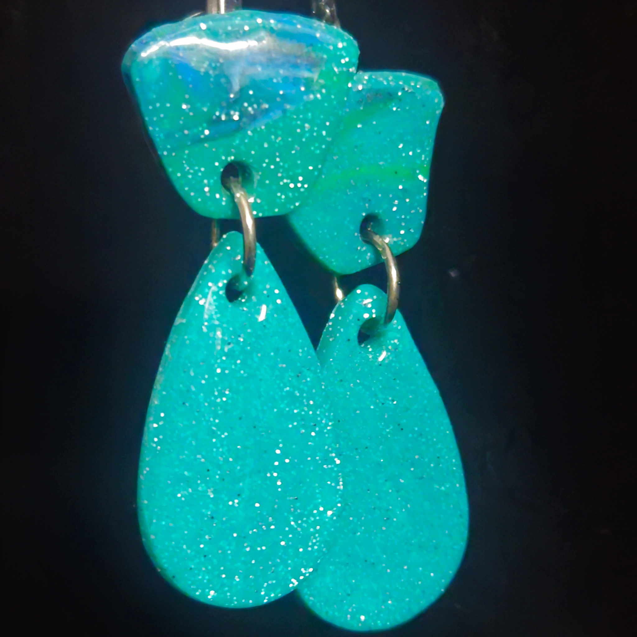 Teal Glitter Organic Chunk Stud & Teardrop Resin Earrings