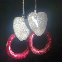 White Chunky Glitter Heart & Red Glitter Open Circle Resin Earrings