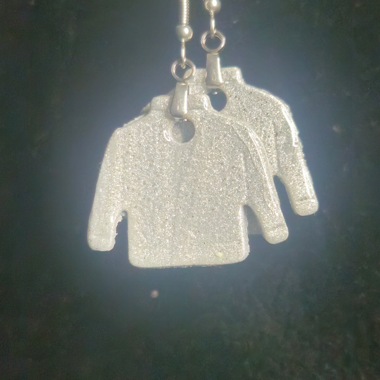 White Glitter Cozy Sweater Resin Earrings
