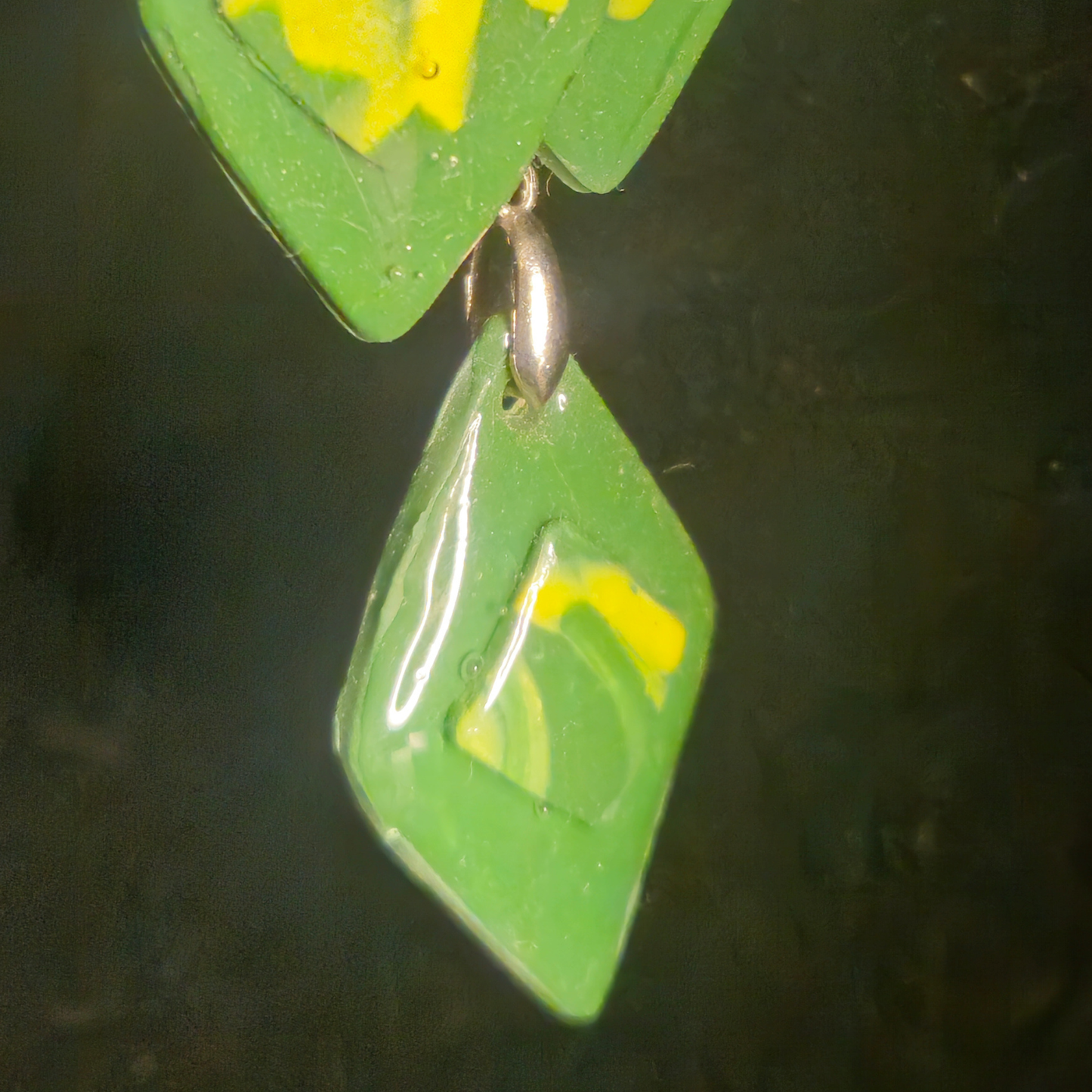 Green Glitter & Yellow Abstract Diamond Resin Earring & Necklace Set