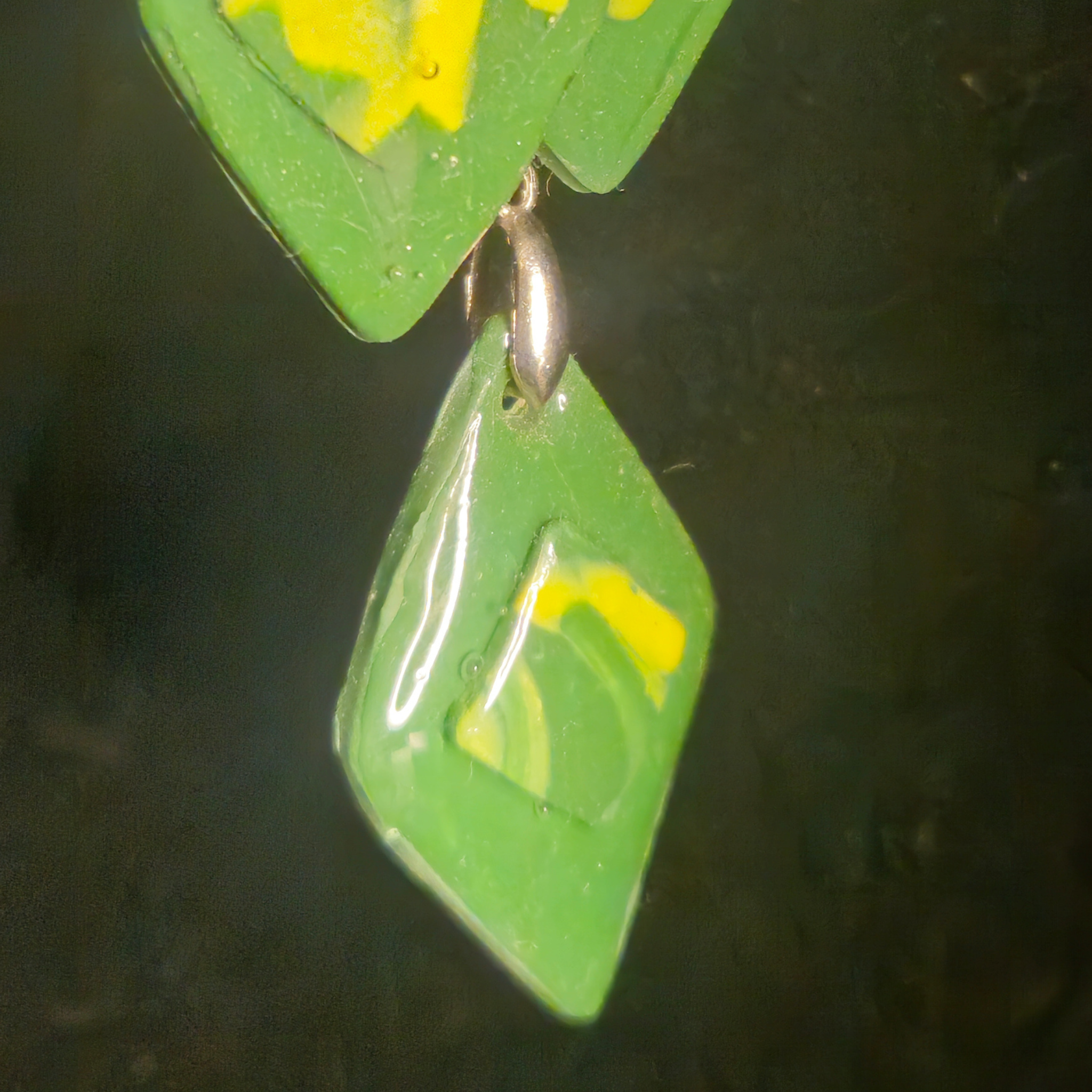 Green Glitter & Yellow Abstract Diamond Resin Earring & Necklace Set