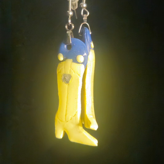 Yellow & Blue Cowboy Boot Resin Dangle Earrings
