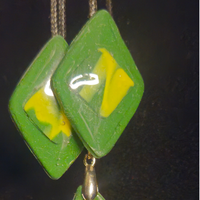 Green Glitter & Yellow Abstract Diamond Resin Earring & Necklace Set