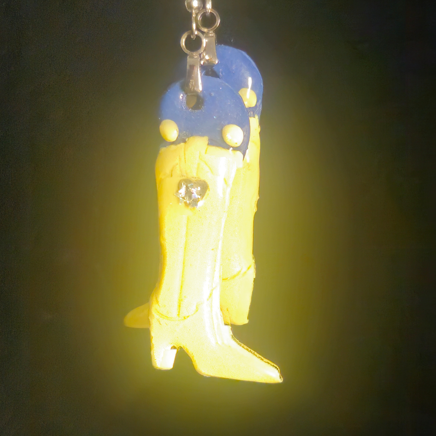 Yellow & Blue Cowboy Boot Resin Dangle Earrings