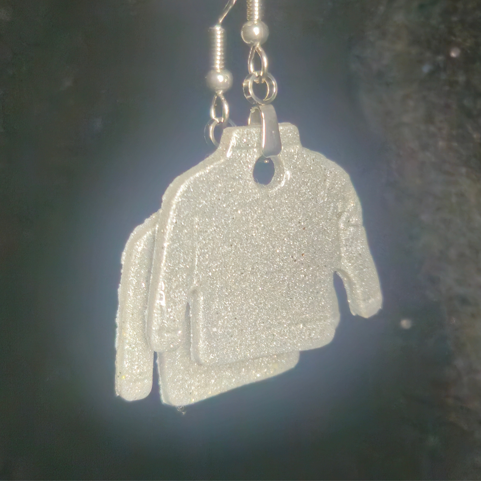 White Glitter Cozy Sweater Resin Earrings
