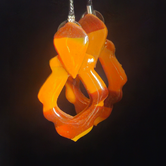 Fiery Orange & Amber Twisted Open Diamond Resin Earrings