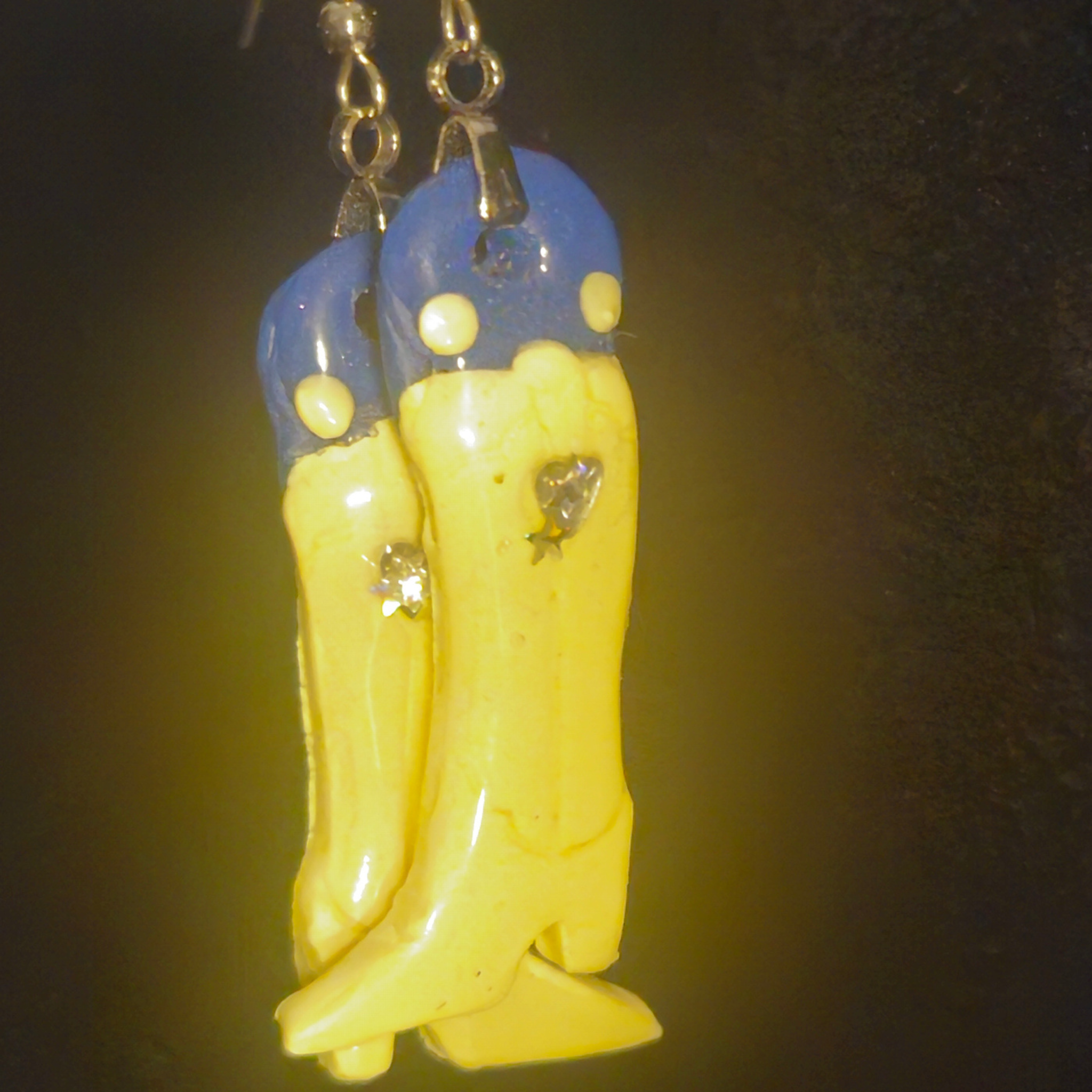 Yellow & Blue Cowboy Boot Resin Dangle Earrings