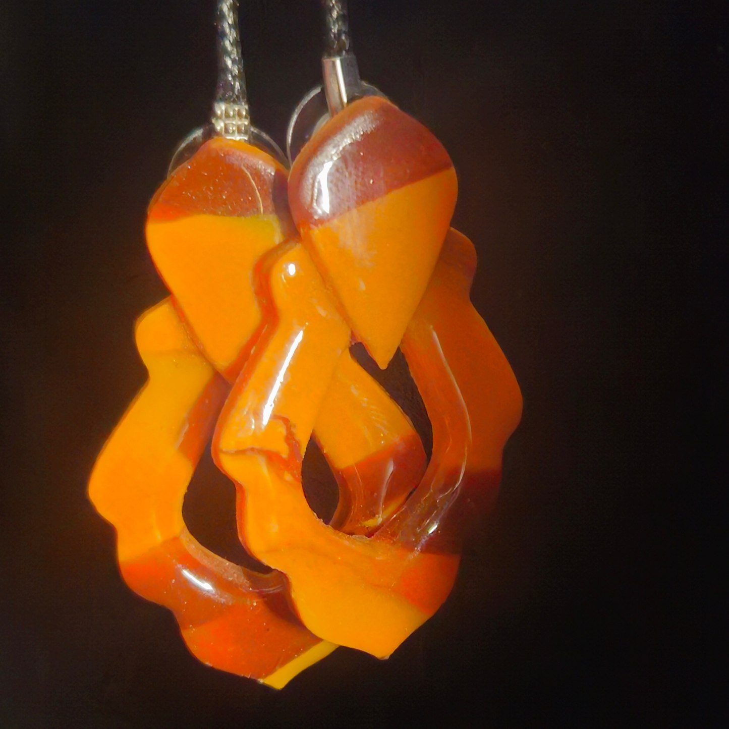 Fiery Orange & Amber Twisted Open Diamond Resin Earrings