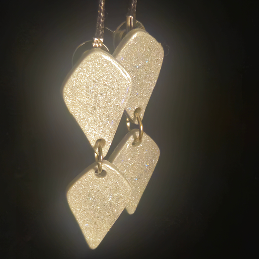 White Iridescent Glitter Two-Piece Geometric Resin Dangle Earrings