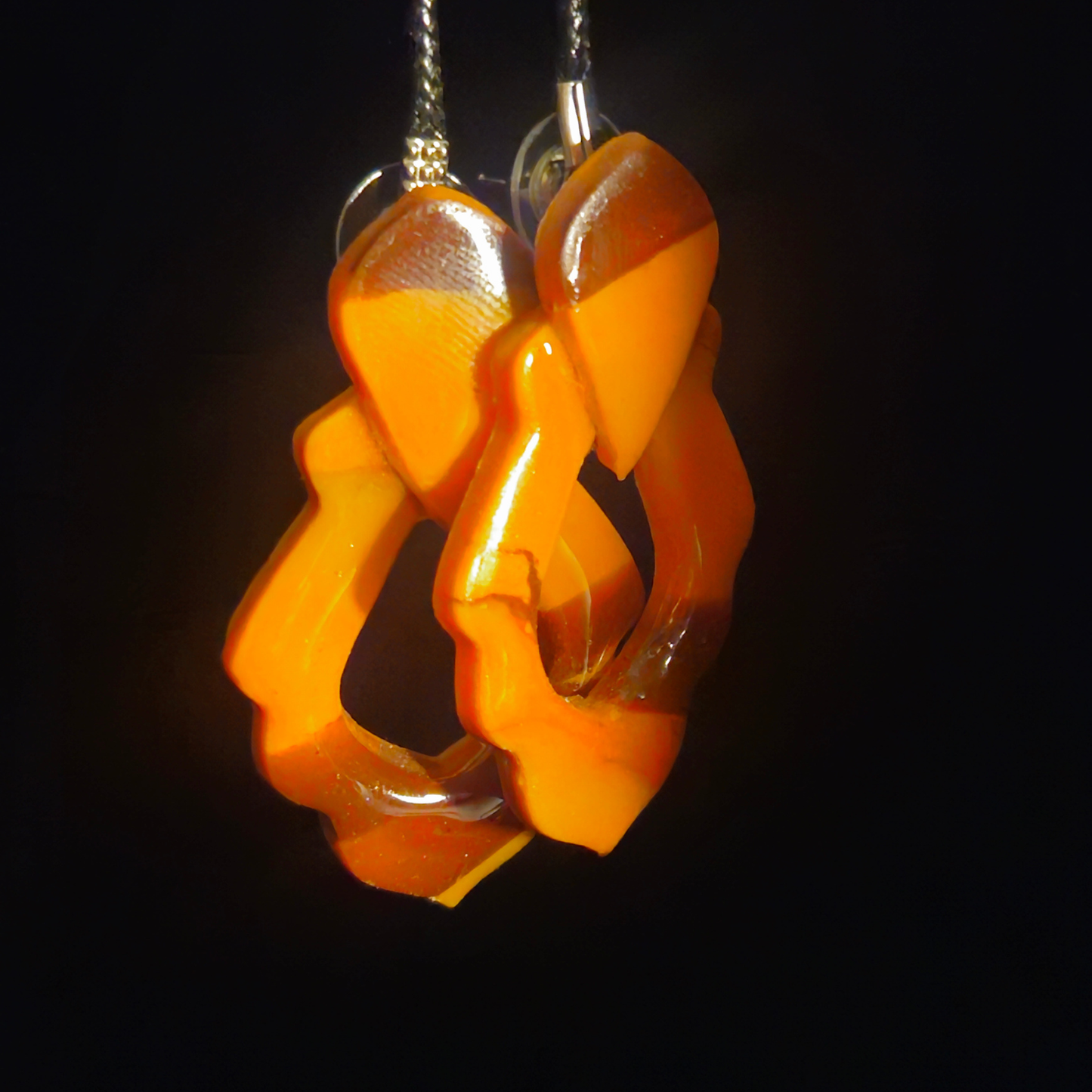 Fiery Orange & Amber Twisted Open Diamond Resin Earrings