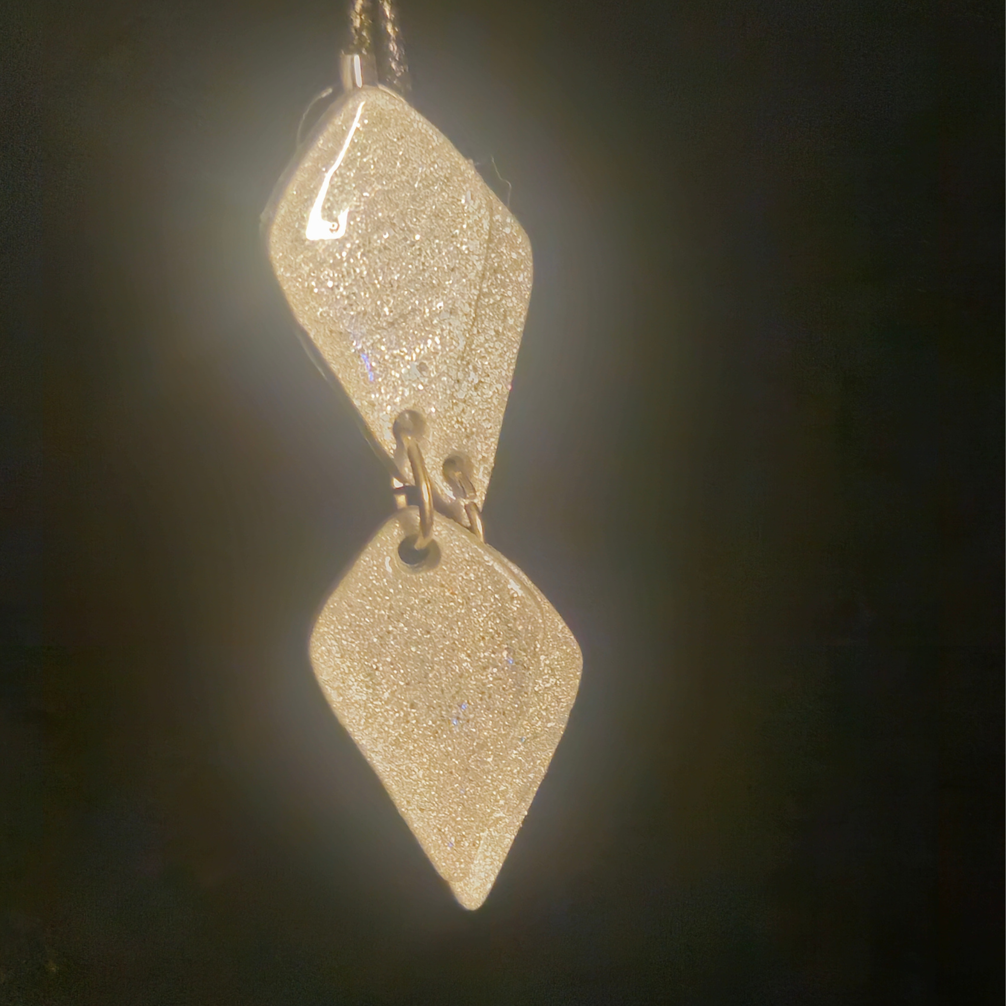 White Iridescent Glitter Two-Piece Geometric Resin Dangle Earrings