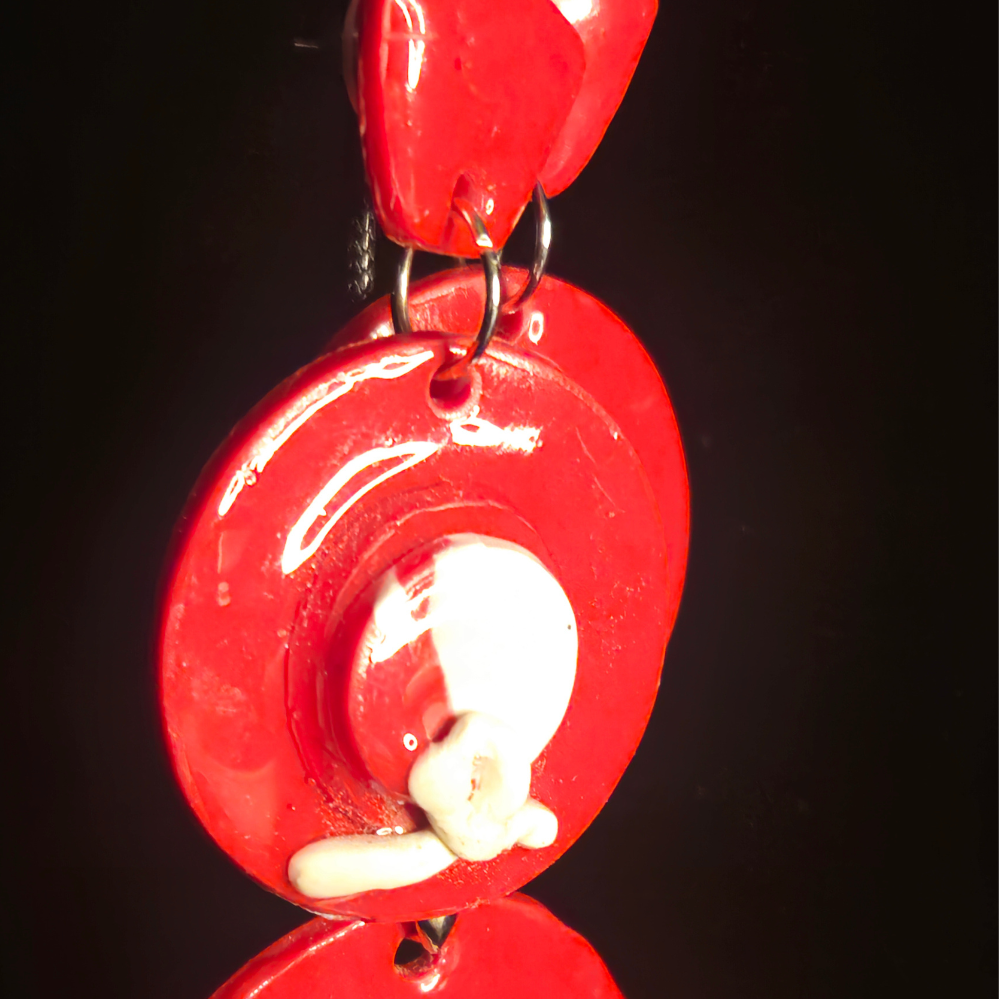 Red & Cream White Swirl Double Circle Resin Earring & Necklace Set