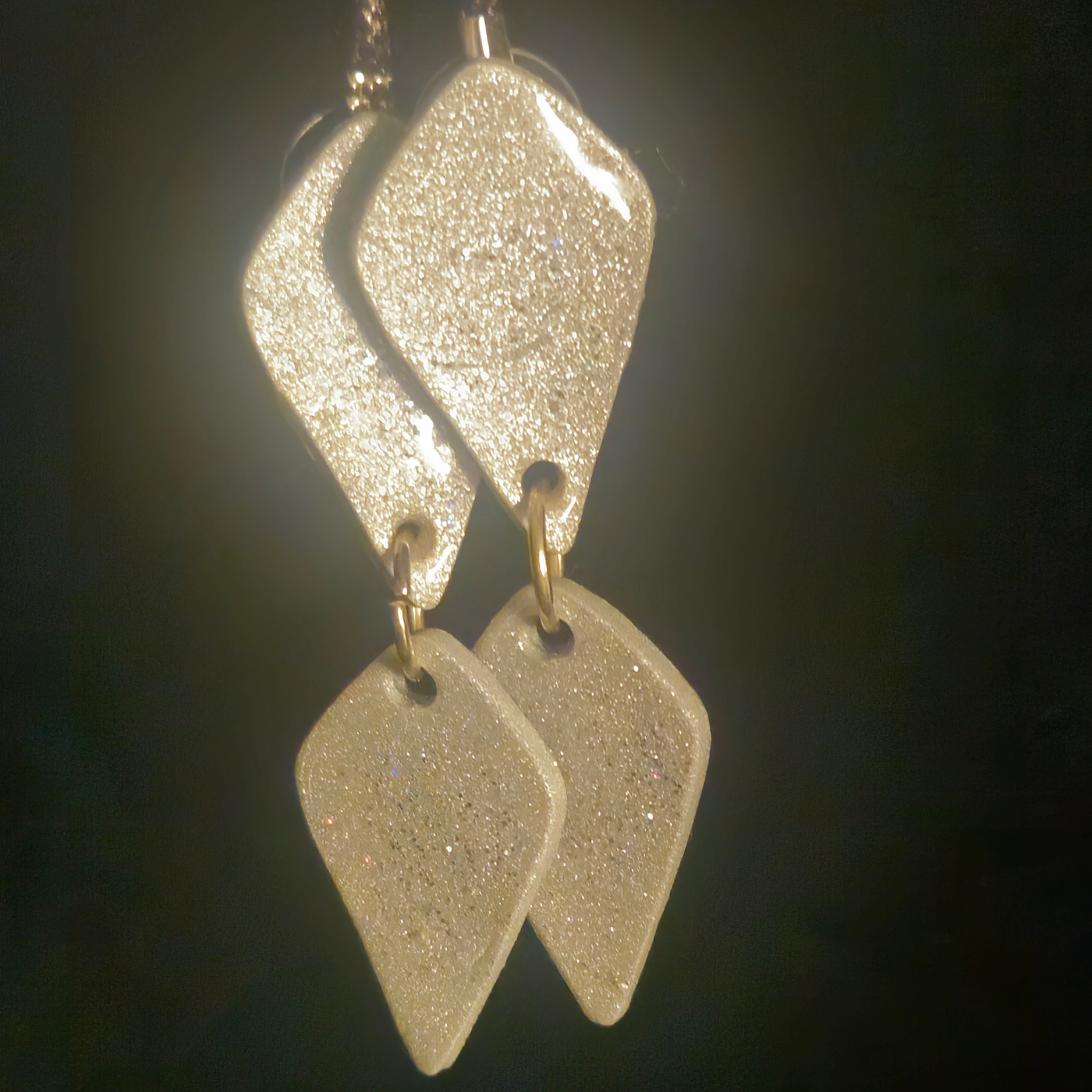 White Iridescent Glitter Two-Piece Geometric Resin Dangle Earrings