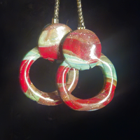 Red, Mint & Gold Glitter Twisted Pretzel Knot Resin Earrings