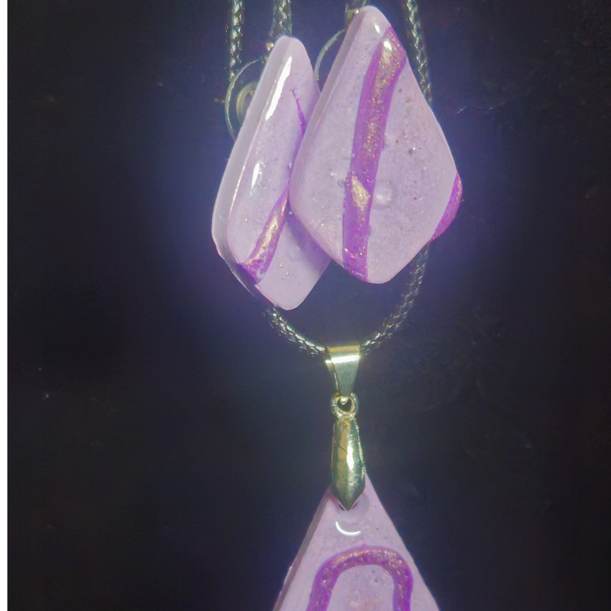 Blush Pink & Purple Stripe Diamond Resin Earring & Necklace Set