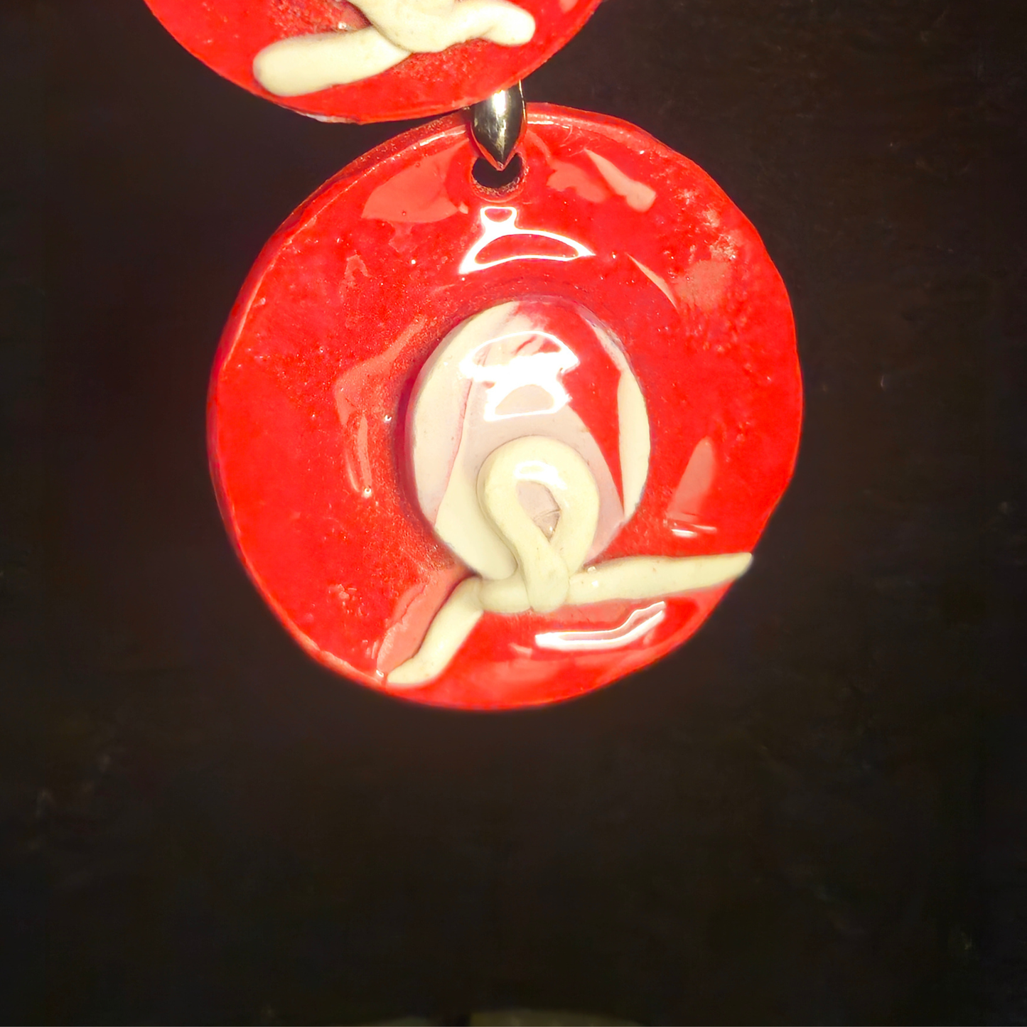 Red & Cream White Swirl Double Circle Resin Earring & Necklace Set
