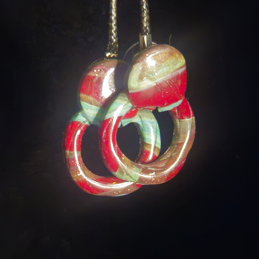 Red, Mint & Gold Glitter Twisted Pretzel Knot Resin Earrings
