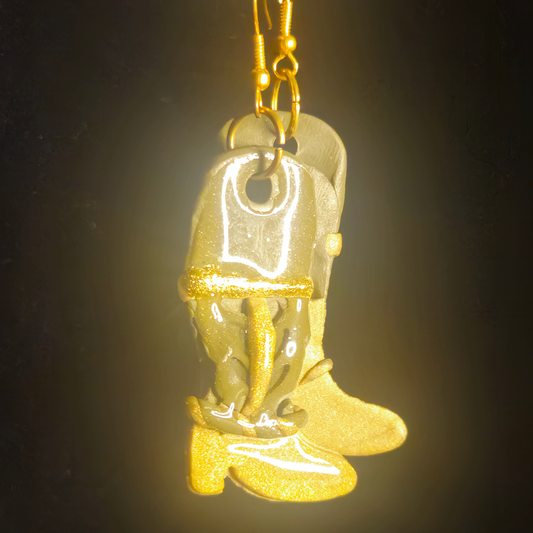 Gold Glitter Cowboy Hat & Boot Resin Charm Dangle Earrings