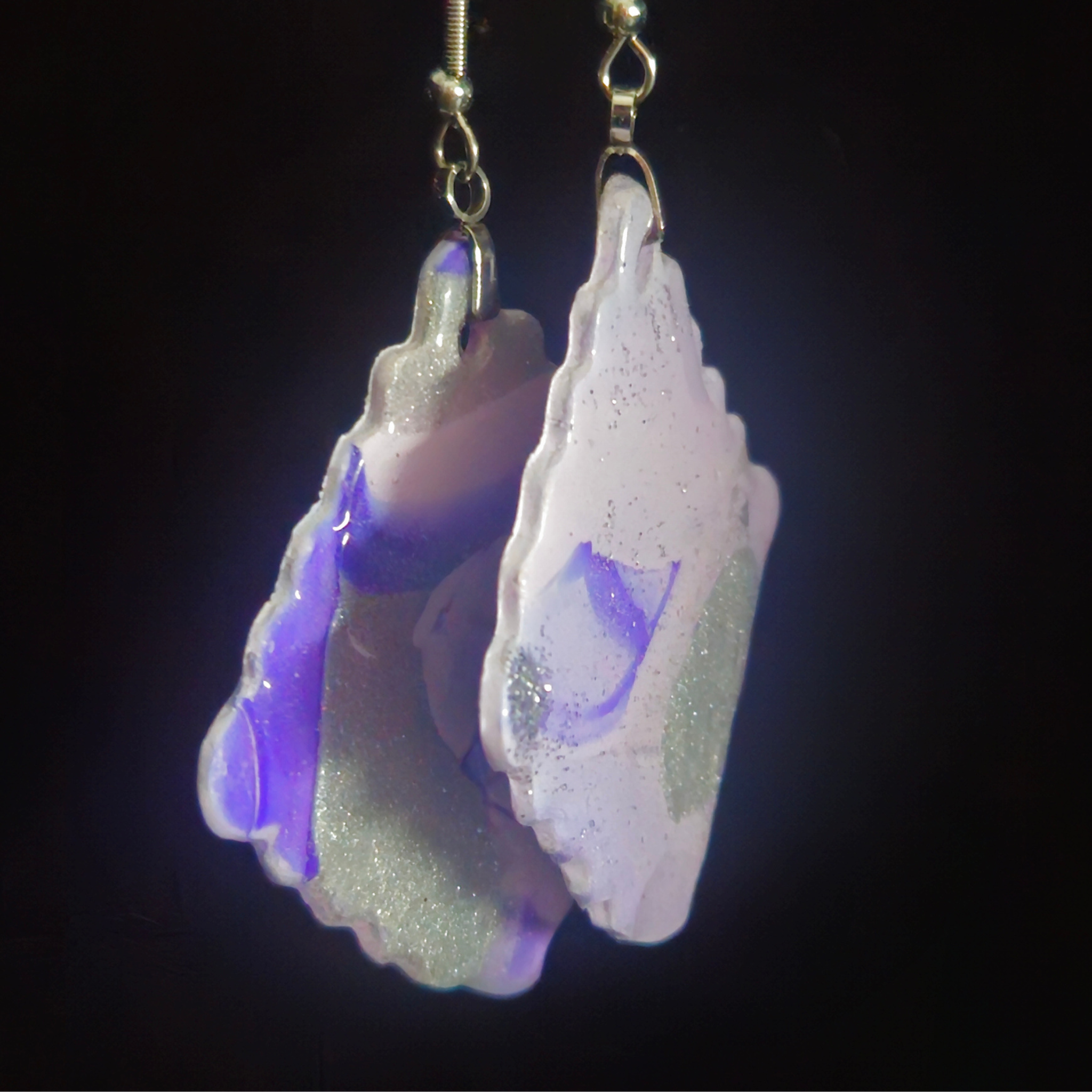 White & Purple Agate Geode Slab Resin Dangle Earrings