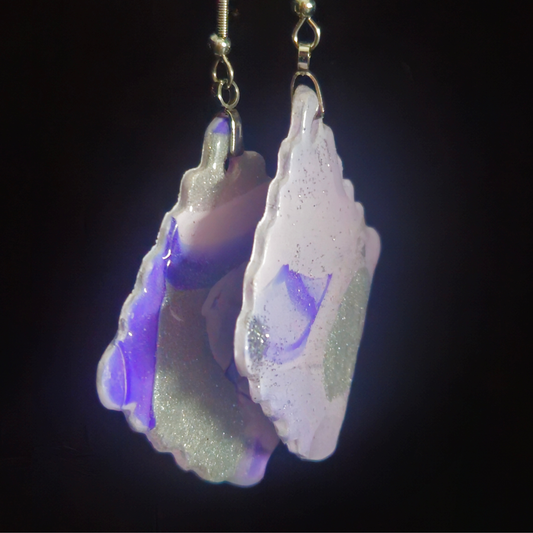 White & Purple Agate Geode Slab Resin Dangle Earrings