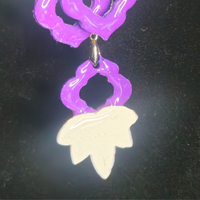 Cream Lotus Flower Top & Purple Open Scalloped Square Drop Resin Earring & Necklace Set