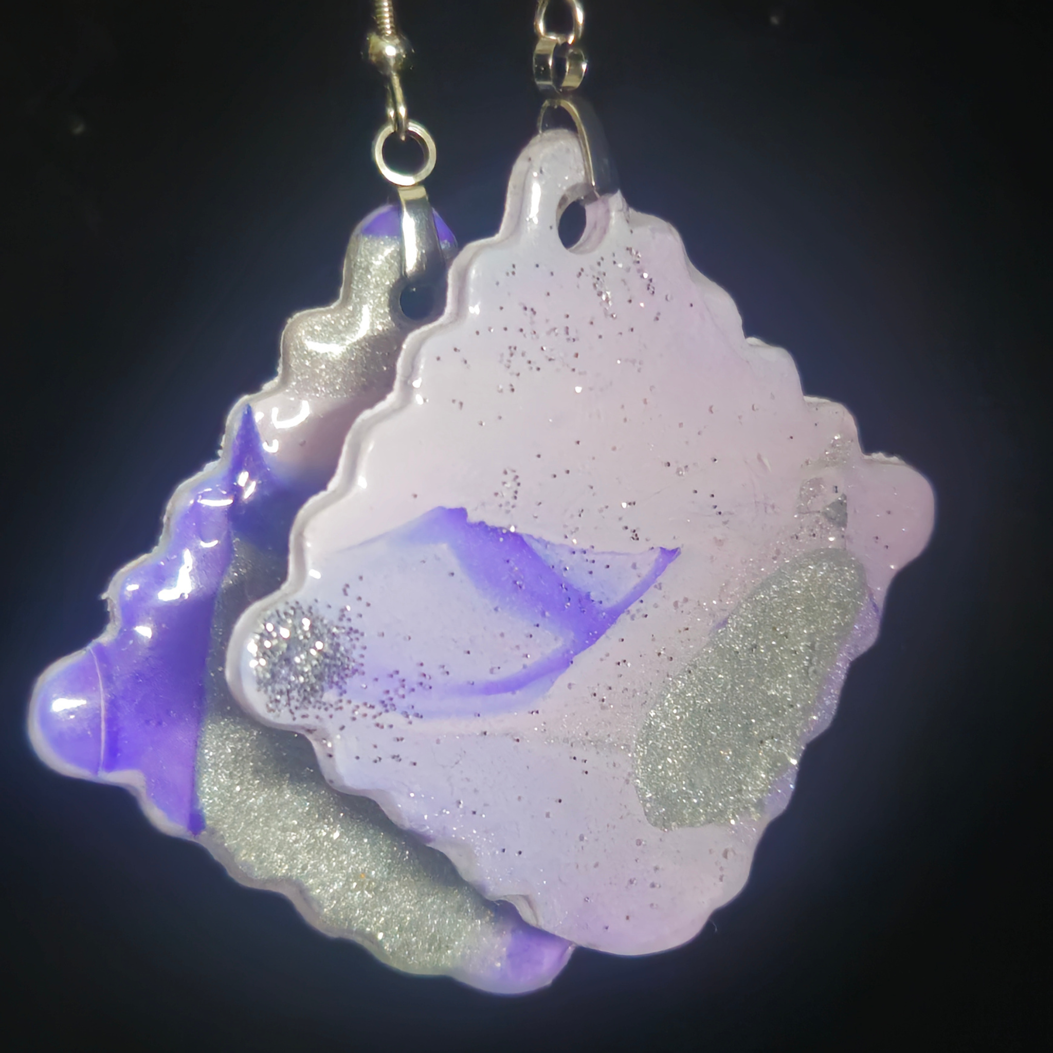 White & Purple Agate Geode Slab Resin Dangle Earrings