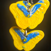 Sunshine Yellow & Blue Glitter Carved Butterfly Resin Earring & Necklace Set